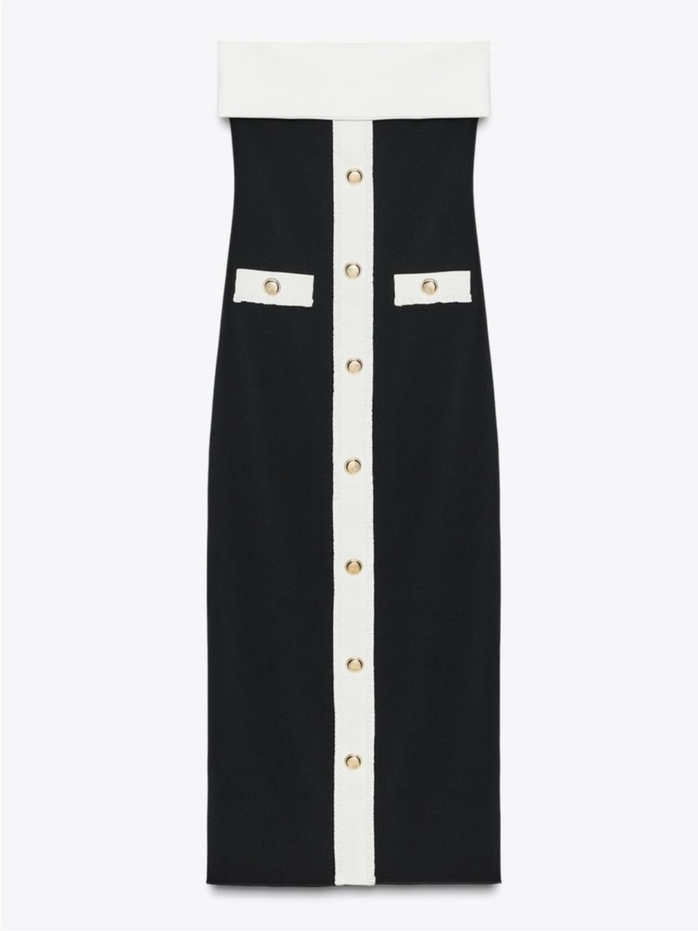NWT. Zara Black/White Strapless Stretchy Sculpt Bandeau Midi Dress. Size L. - Picture 6 of 16